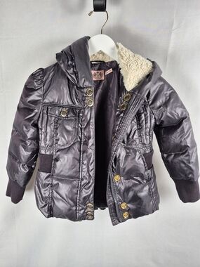 Kids Quilted Hooded Coat with Sherpa Lining - Metallic Gray